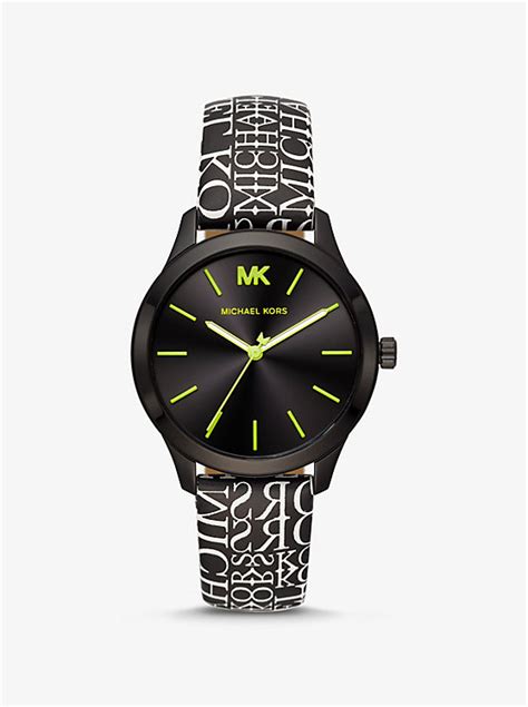 michael kors whitney newsprint logo watch|michael kors leather watch.